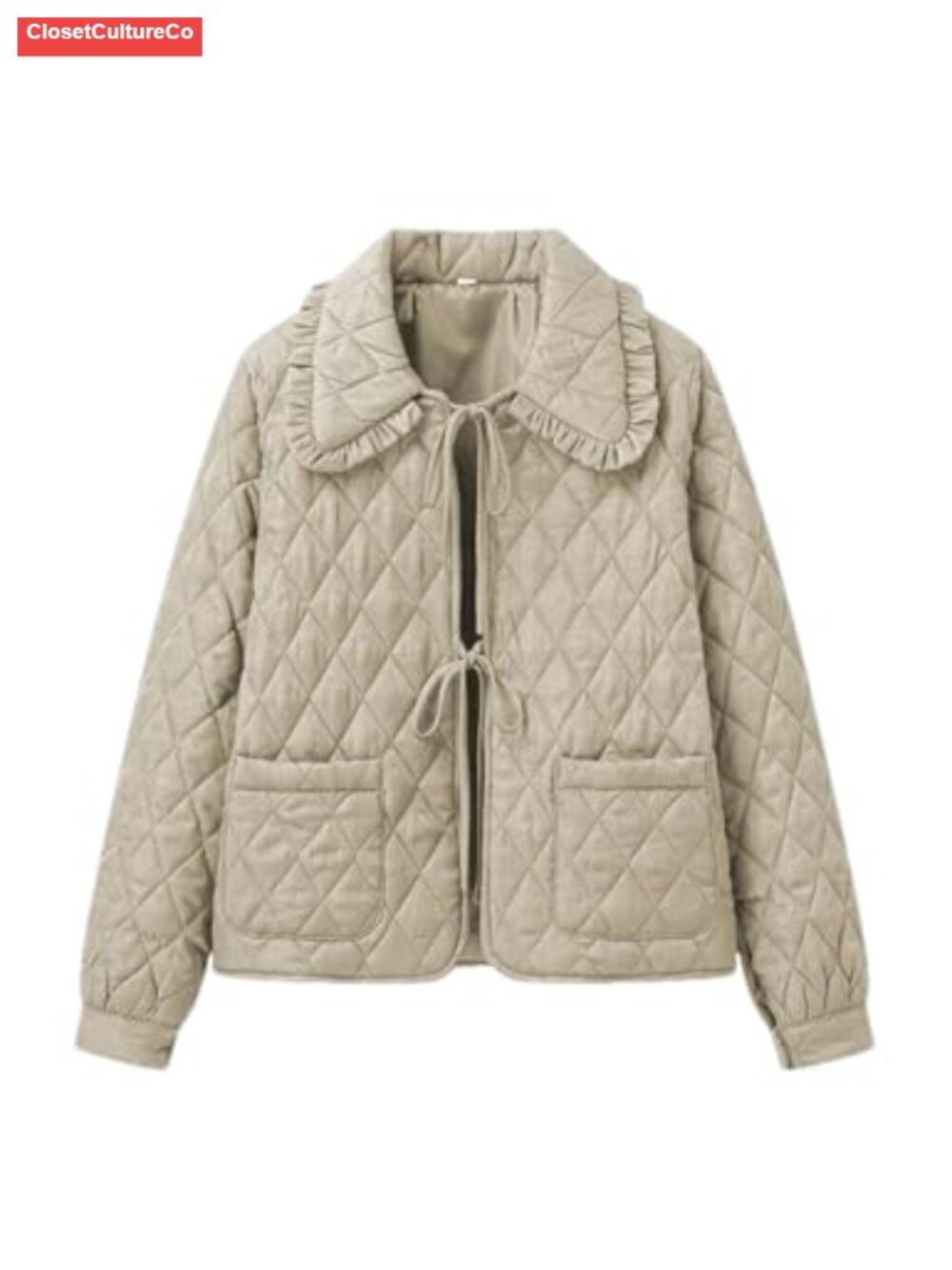 Women's Ruffled Cropped Quilted Jacket Tie-Front Winter
